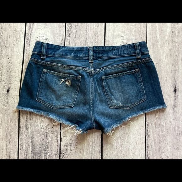 Victoria's Secret PINK Denim Shorts Blue Triangle Studs Cheeky Cut Off Size 8 - Picture 3 of 5